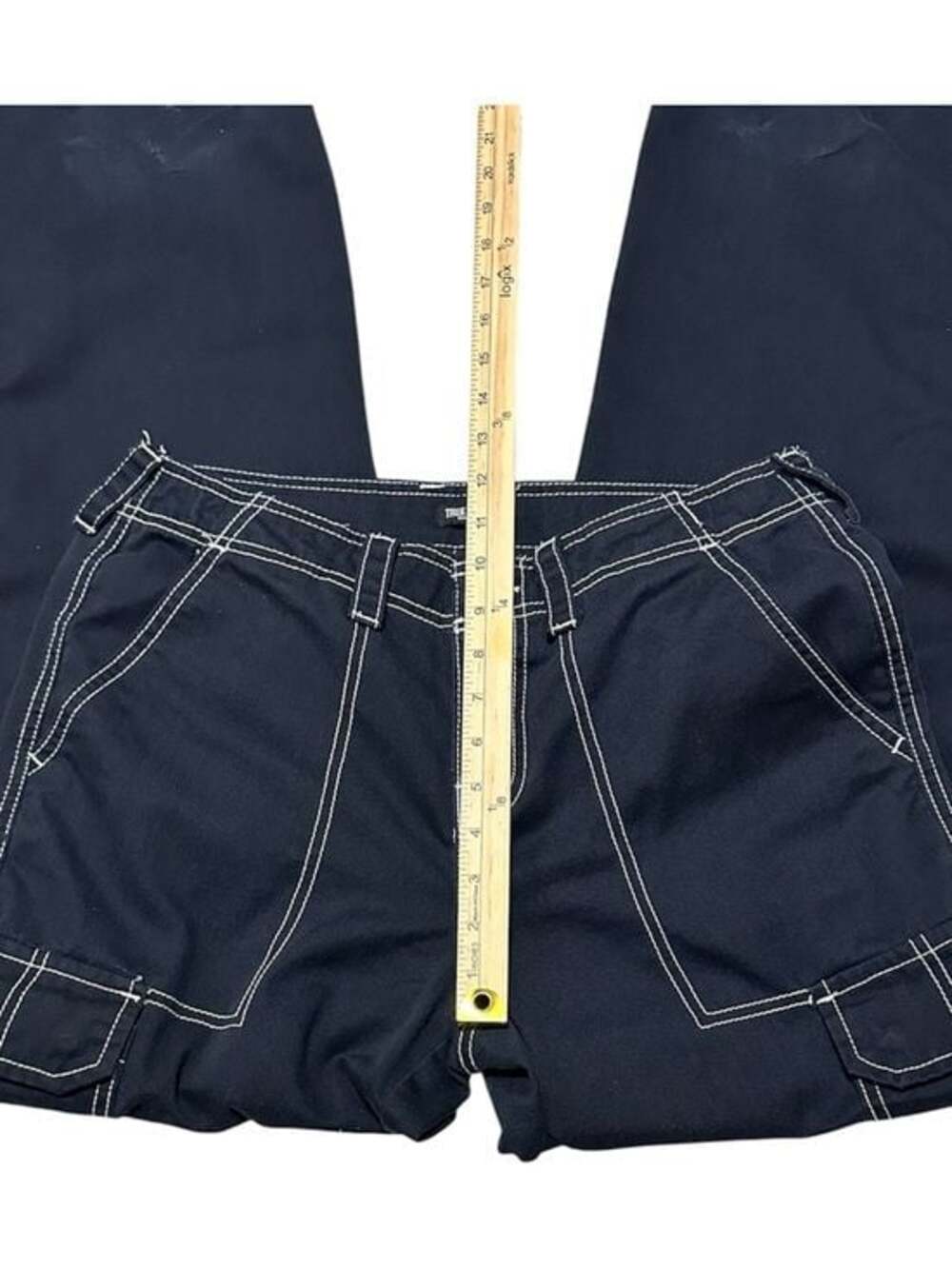 True Religion Black Cargo Pants with White Contrast Stitching - Picture 4 of 7
